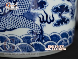 Bát hương men lam cổ vẽ Rồng, đường kính 30cm