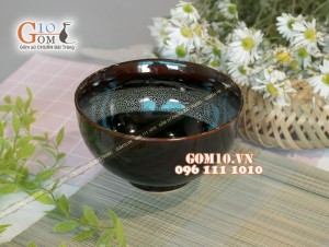 Bát tô sâu men hỏa biến gấm quẹt màu mật ong, đường kính 18cm