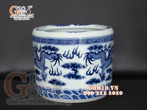 Bát hương men lam cổ vẽ Rồng, đường kính 30cm