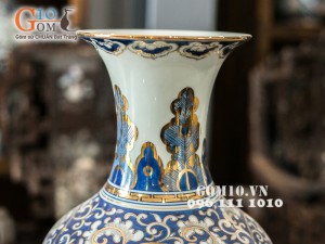 Lộc bình vẽ phù dung vàng kim 44cm Lộc bình vẽ phù dung vàng kim 44cm