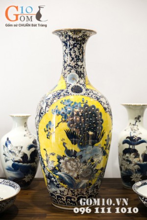 Lọ bảo bình vẽ công phượng vàng kim 1m