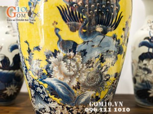 Lọ bảo bình vẽ công phượng vàng kim 1m