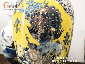 Lọ bảo bình vẽ công phượng vàng kim 1m