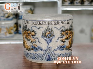 Bát hương men rạn đắp nổi rồng Phi 28