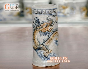 Ống hương men rạn đắp nổi rồng cao 20cm