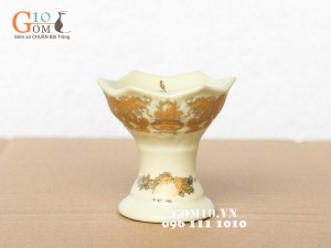 Chân nến họa tiết Rồng Phúc Lộc Thọ vàng kim, cao 8,5cm