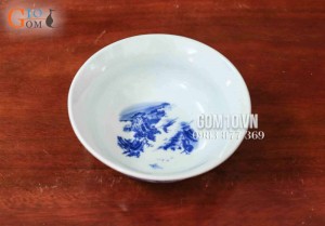 Bát tô loe men lam họa tiết Sơn Thủy, đường kính 21cm