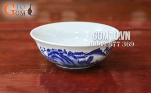 Bát tô loe men lam họa tiết Sơn Thủy, đường kính 21cm