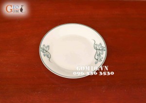 Đĩa tròn men trắng vẽ sen 20cm