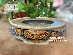 Chân kê bát hương men rạn đắp nổi 18cm