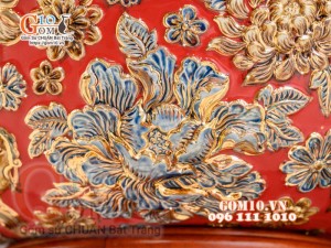 Bát thả hoa Phú Qúy đắp nổi,màu đỏ - đường kính 50cm