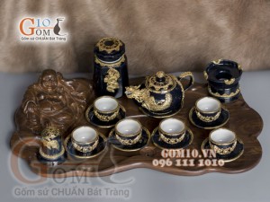 Bộ ấm chén rồng men màu bọc đồng, đầy đủ phụ kiện 400ml