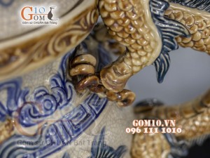 Bộ đỉnh hạc men rạn đắp nổi 42cm