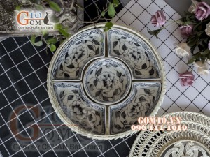 Bộ khay sứ đựng thức ăn họa tiết hoa dây tràm cổ