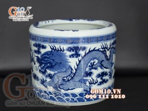Bát hương men lam cổ vẽ Rồng, đường kính 30cm