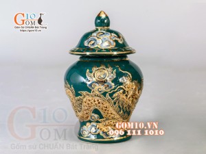 Chóe thờ Xanh lục bảo đắp nổi Rồng - vẽ vàng 24k, cao 15cm