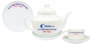 Ấm chén quà tặng dáng vuông in logo