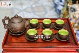 Ấm chén tử sa đắp nổi hoa đào 380ml