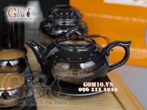 Ấm dáng quả hồng men hỏa biến gấm quẹt, 350ml