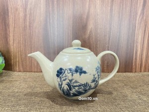 Ấm dáng trái đào men rạn cổ cảnh sơn thuỷ, 600ml