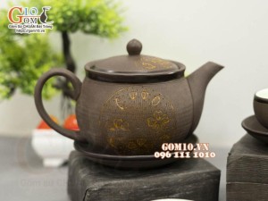 Ấm gốm hồng sa nâu ganh dáng cao, 350ml 