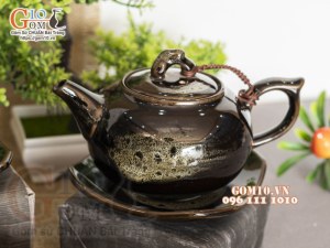Ấm lẻ dáng quả hồng men hoả biến màu mật ong 350ml