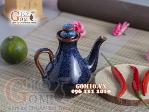 Ấm mắm cao men xanh đá