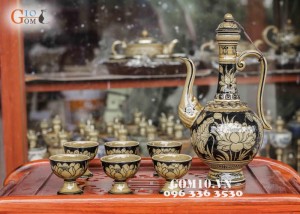 Ấm rượu vẽ hoa sen Cao 27cm