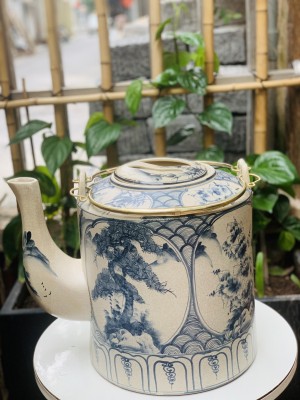 Ấm tích men rạn cổ hoạ tiết tứ cảnh cao 35cm