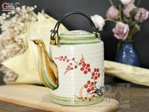 Ấm tích men vuốt vẽ hoa đào đỏ, 1.5L