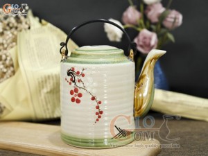 Ấm tích men vuốt vẽ hoa đào đỏ, 1.5L