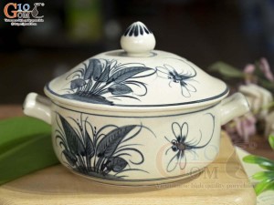 Âu cơm cao men rạn họa tiết chuồn khoai, đường kính 16cm