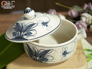 Âu cơm cao men rạn họa tiết chuồn khoai, đường kính 16cm