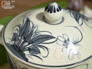 Âu cơm cao men rạn họa tiết chuồn khoai, đường kính 16cm