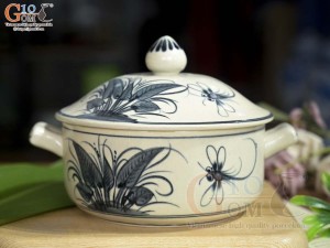 Âu cơm cao men rạn họa tiết chuồn khoai, đường kính 16cm