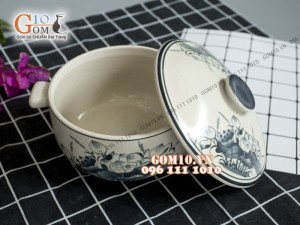 Âu cơm họa tiết hoa sen men bóng, đường kính 16cm