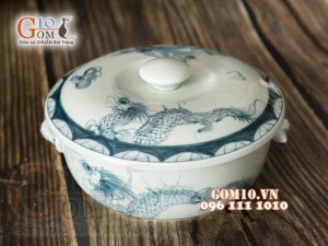 Âu cơm men cổ họa tiết Rồng Phượng Hóa, đường kính 20cm