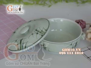 Âu cơm men cổ vẽ Cỏ Xanh, đường kính 16cm