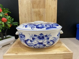 Âu cơm men cổ vẽ hoa Sen đường kính 20cm