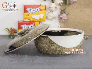 Âu cơm men hỏa biến gấm vàng Cát Tường, đường kính 19cm