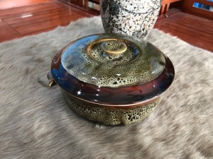 Âu cơm men hoả biến gấm vàng, đường kính 19,5cm