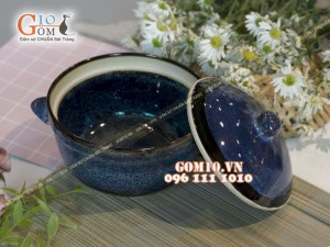 Âu cơm men hỏa biến xanh đá, đường kính 17cm