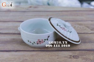 Âu cơm men kem họa tiết Đào Phai, đường kính 16cm