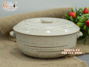 Âu cơm men kem tấm kẻ chỉ, 19,5cm