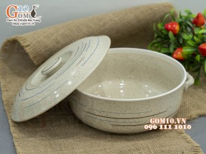 Âu cơm men kem tấm kẻ chỉ, 19,5cm