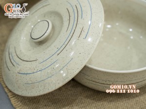 Âu cơm men kem tấm kẻ chỉ, 19,5cm