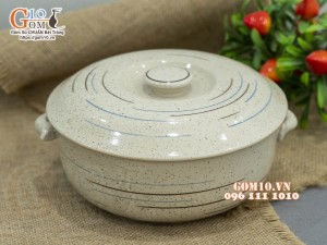 Âu cơm men kem tấm kẻ chỉ, 19,5cm