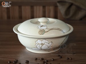 Âu cơm men kem tấm vẽ Bạch Liên, đường kính 20cm