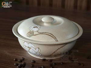 Âu cơm men kem tấm vẽ Bạch Liên, đường kính 20cm