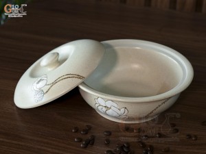 Âu cơm men kem tấm vẽ Bạch Liên, đường kính 20cm